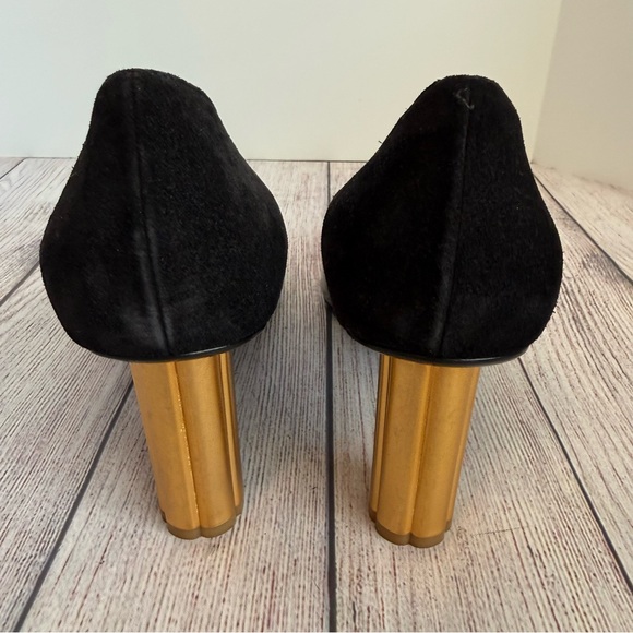 Salvatore Ferragamo Lucca Black Gold Heel Shoes 10 - Picture 4 of 9